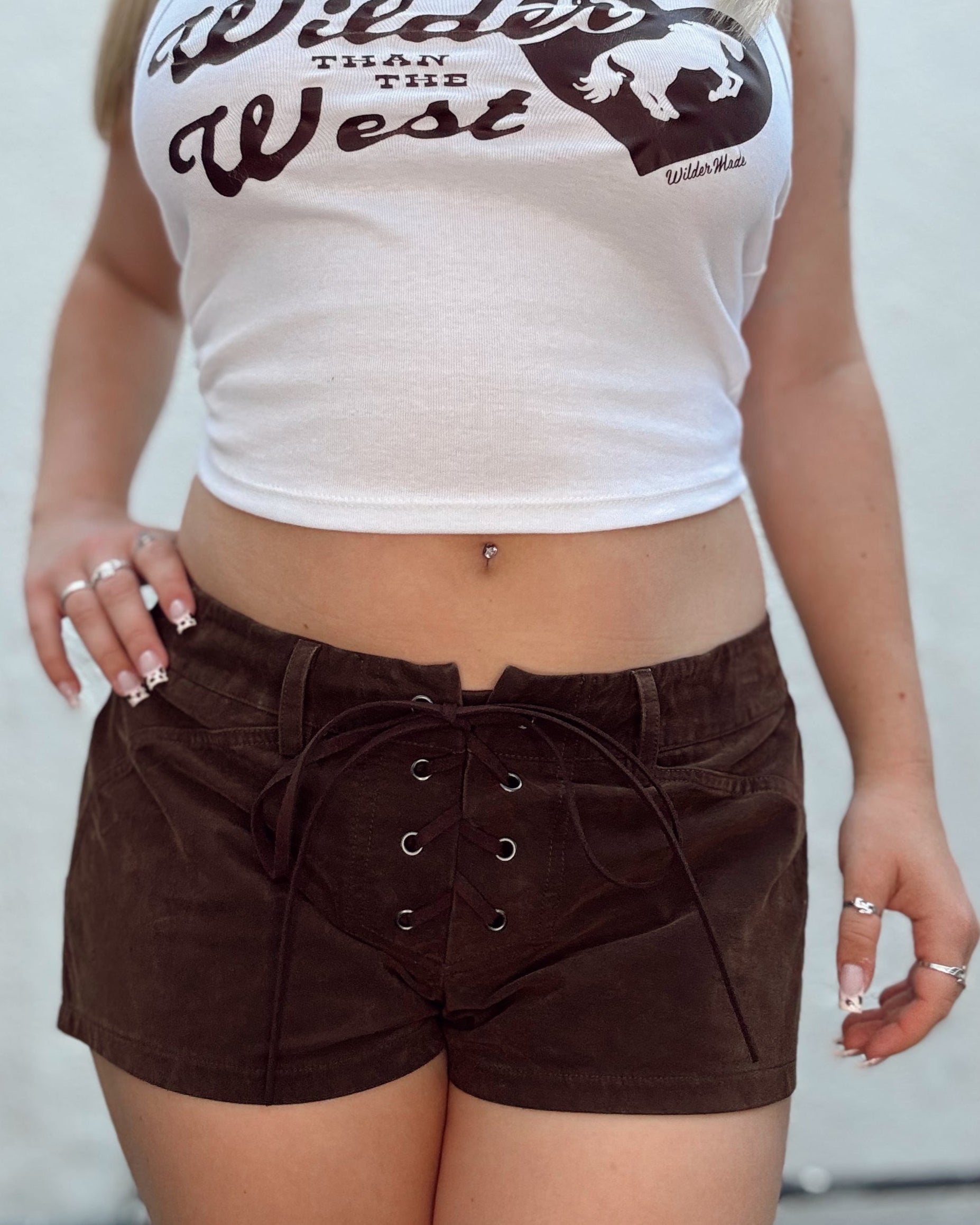 Suede Lace up Shorts