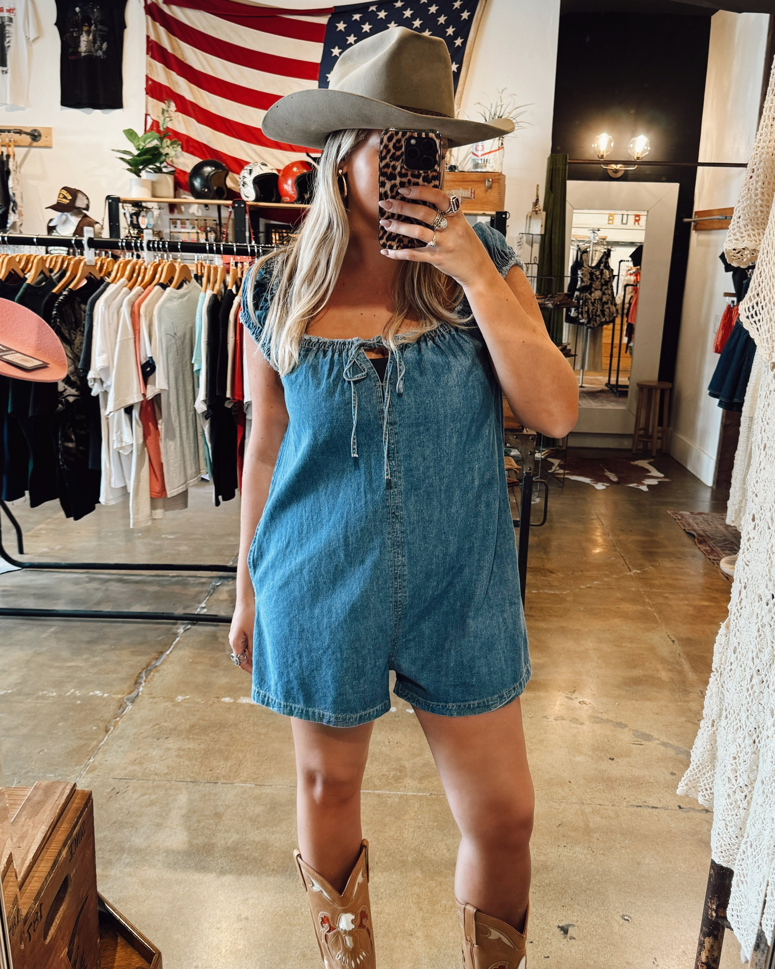 Denim Puff Sleeve Romper
