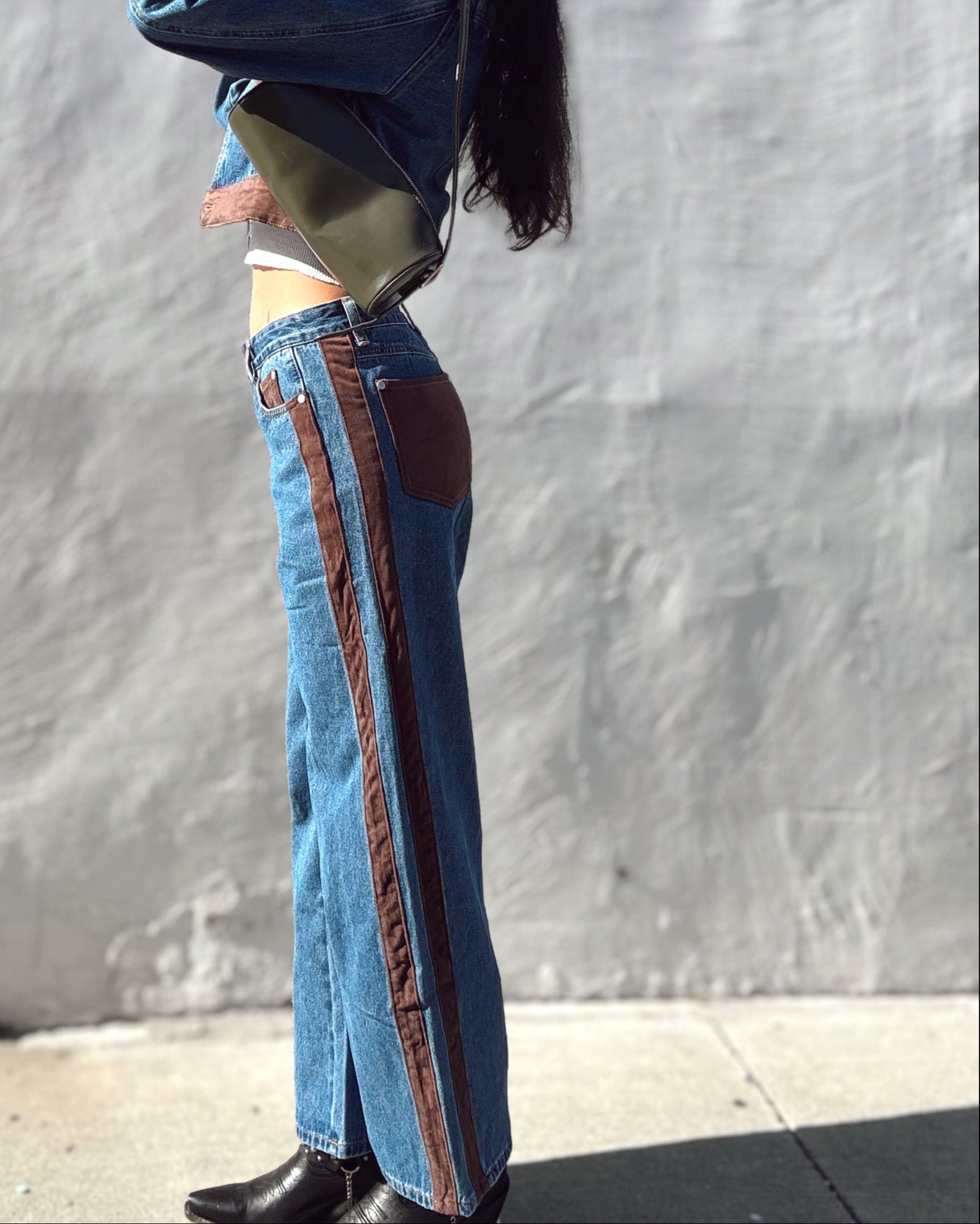 Suede Detail Straight Leg Jeans