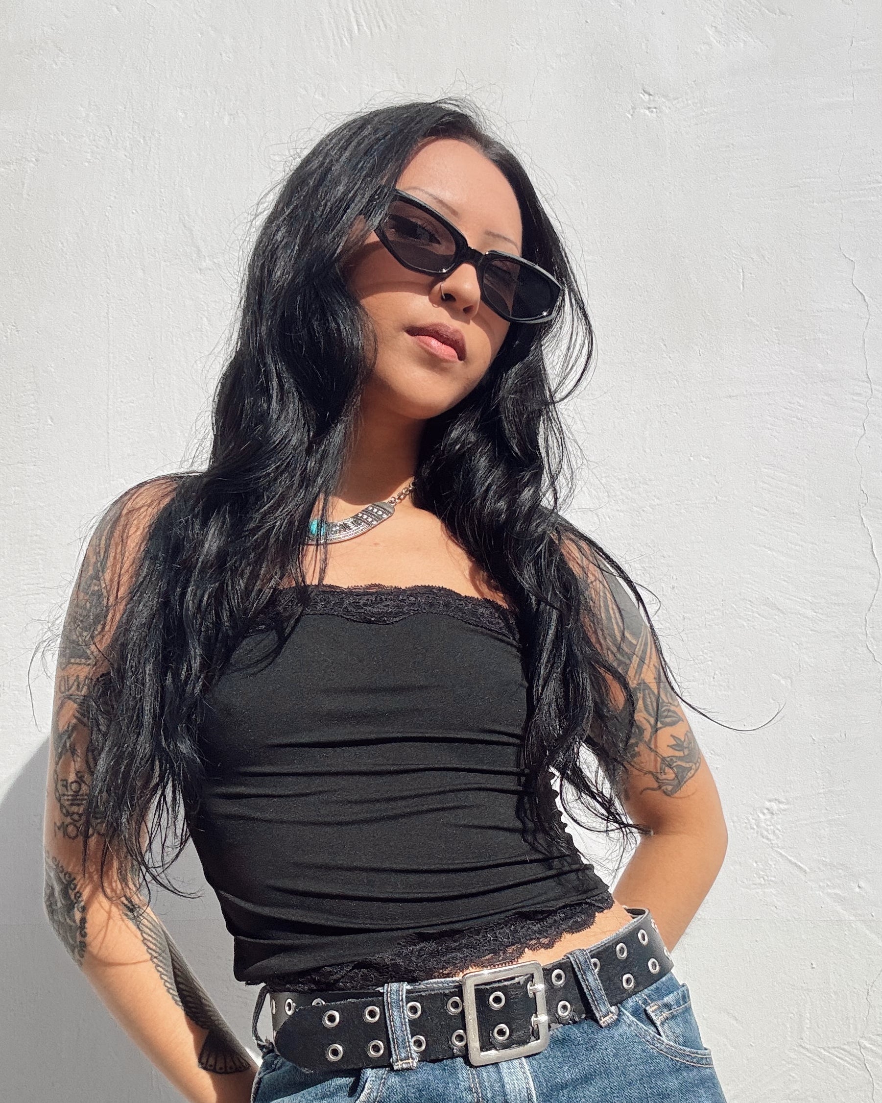 Lace Trim Tank - Black