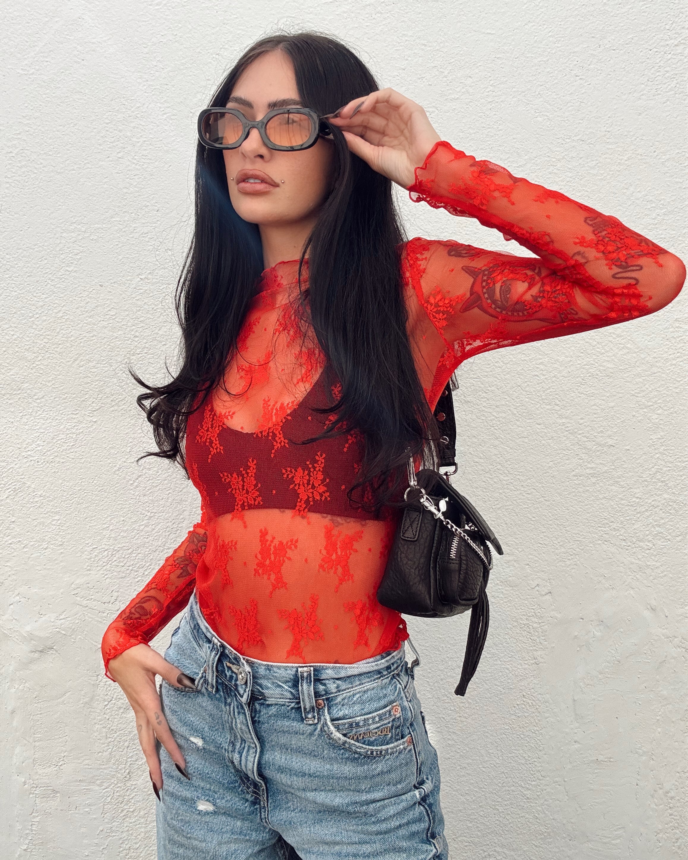 Lace Layering Long Sleeve - Red