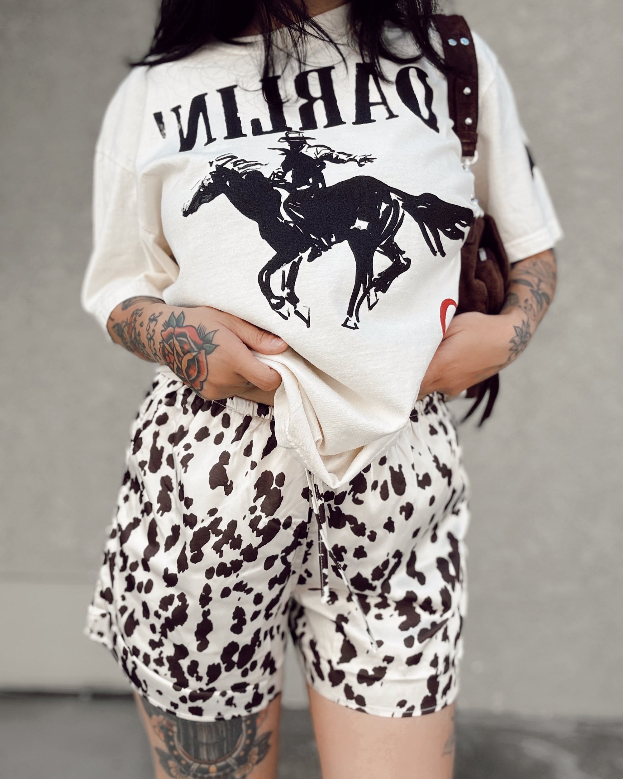 Cow Print Satin Boxer Shorts