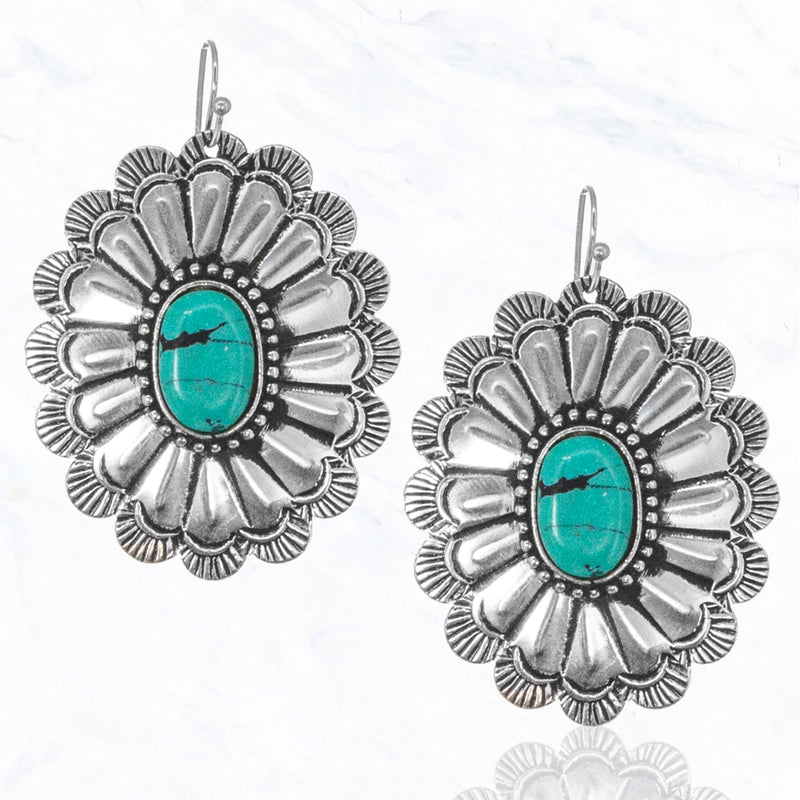 Flower Concho Turquoise Stone Earrings