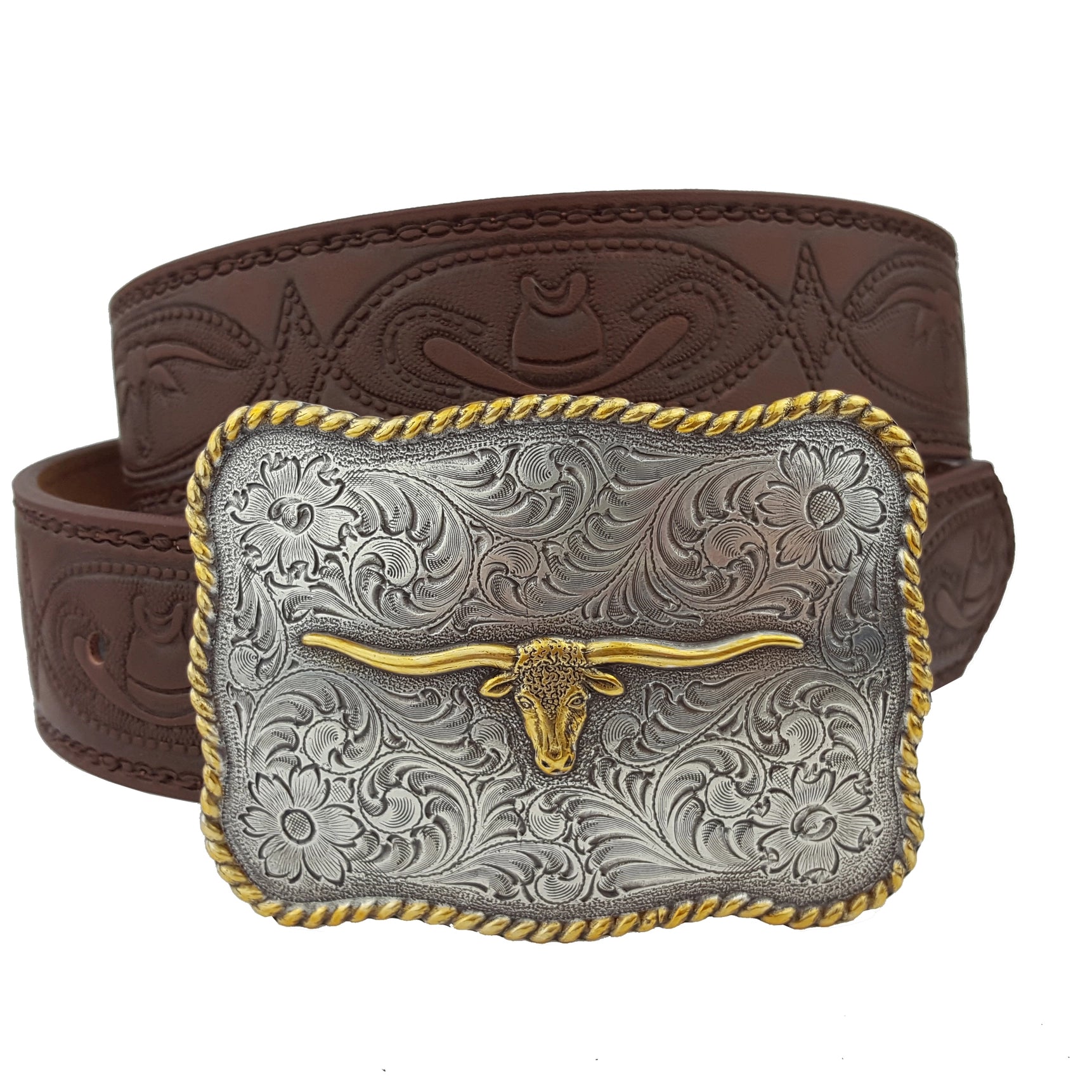 Western Long Horn Tooled Belt