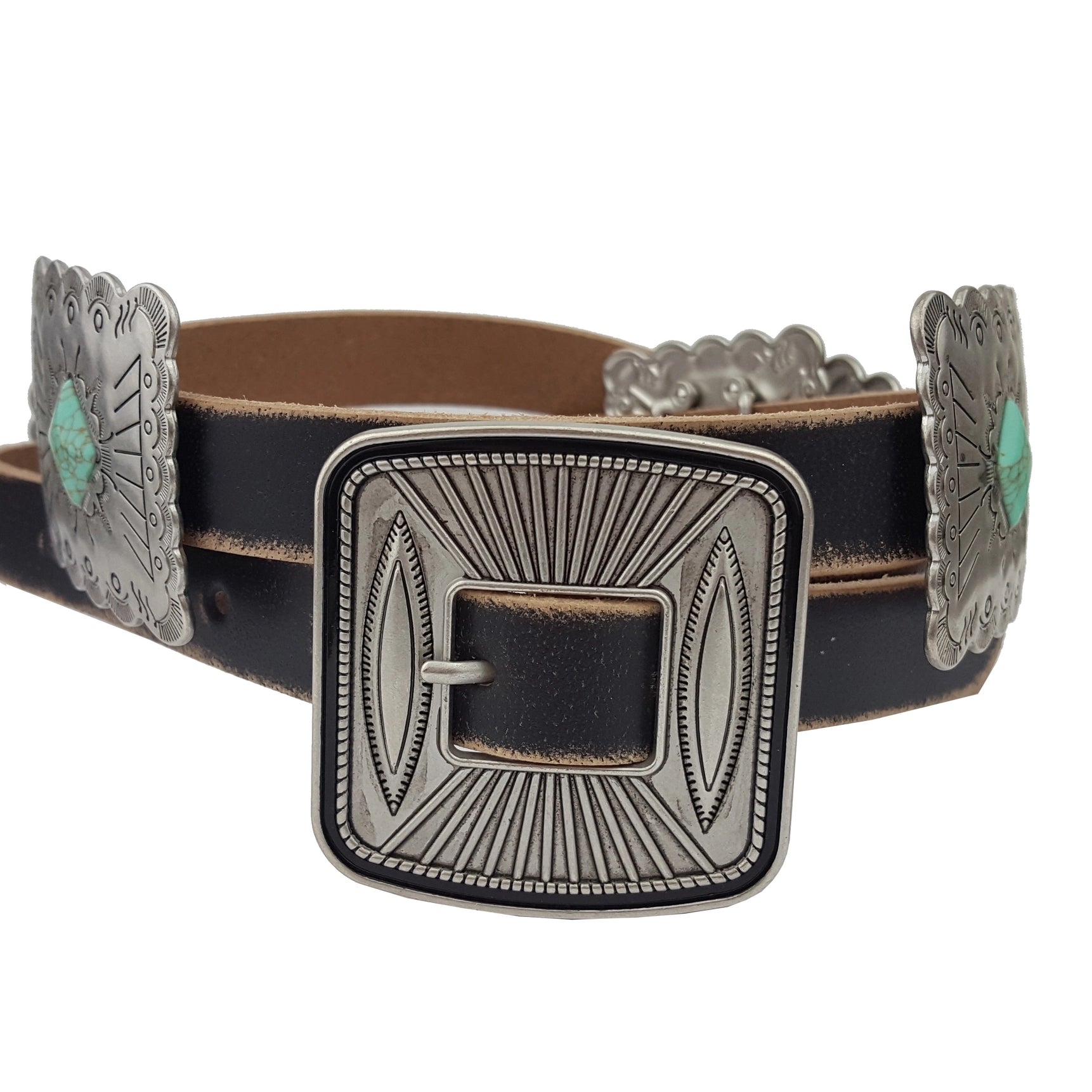 Western Distressed Leather Rectangle Concho Belt