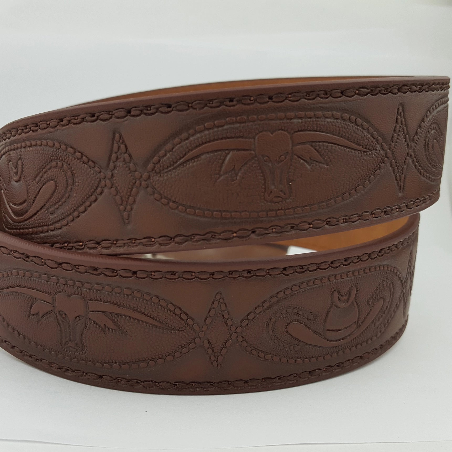 Western Long Horn Tooled Belt