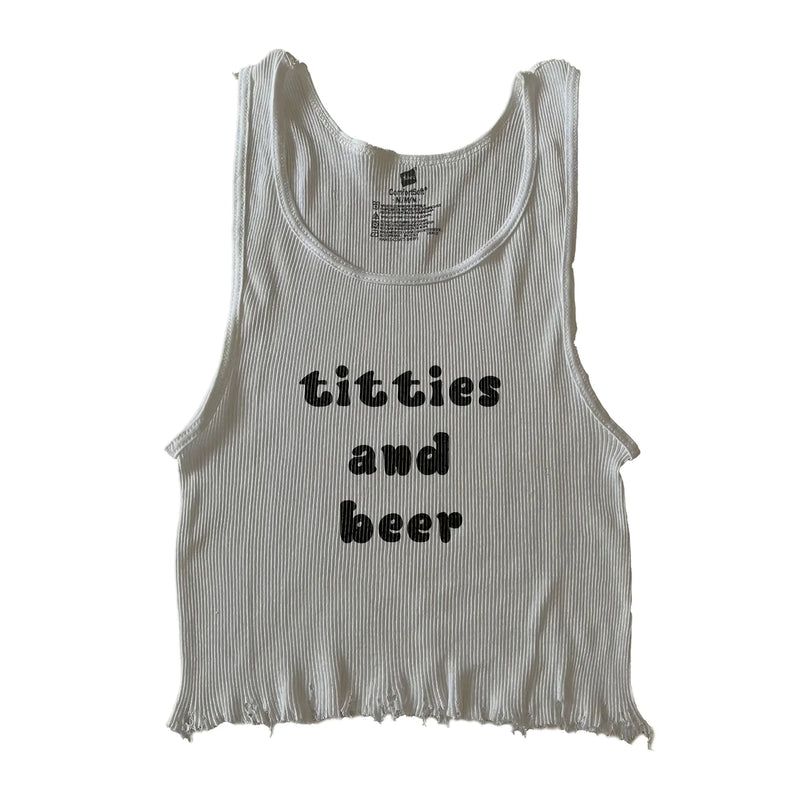Titties and Beer Crop Tank - White