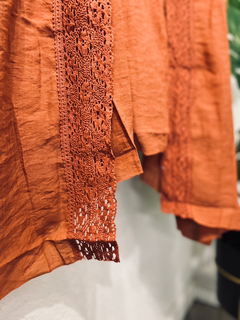 Lace Trim Kimono Burnout