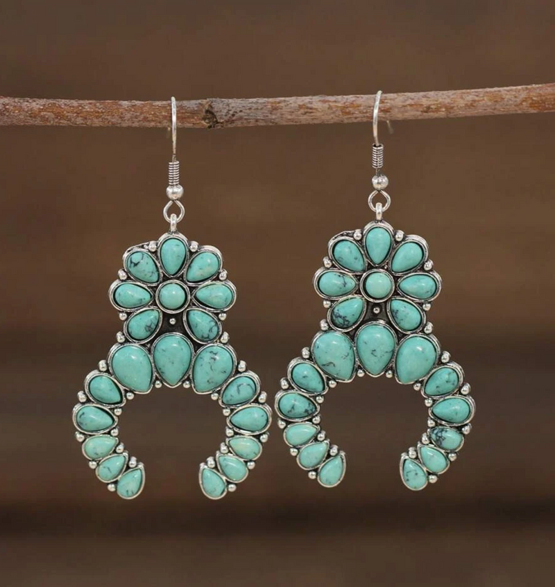 Flower Stone Earrings - Turquoise